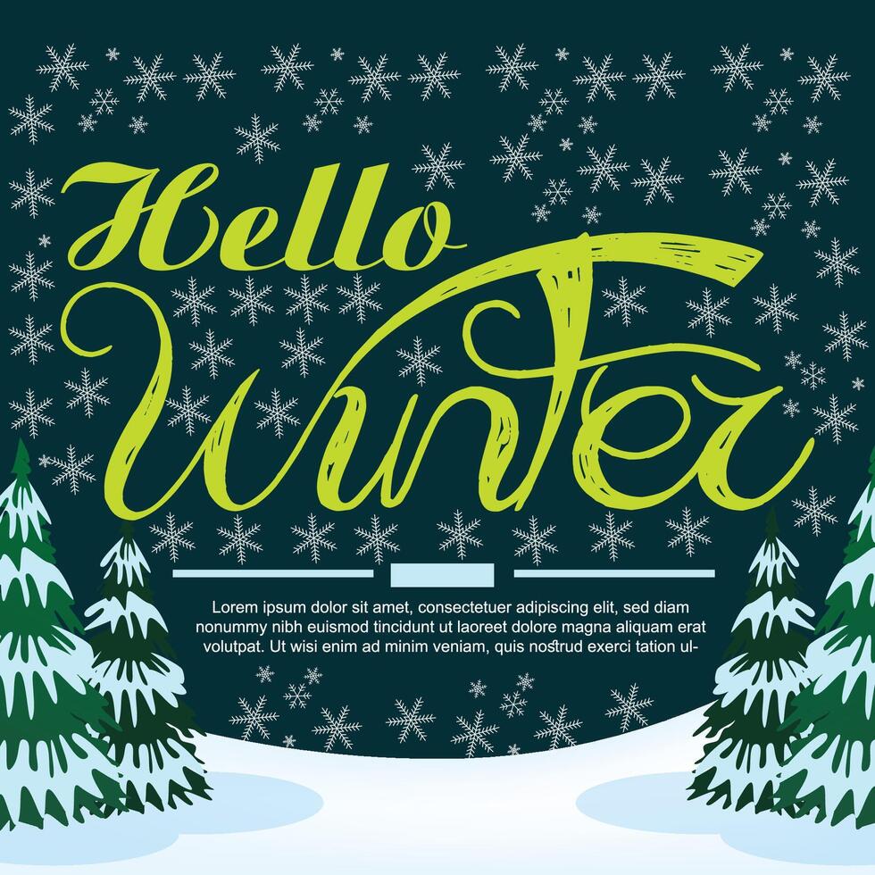 Hello Winter handwritten inscription t-shirts, prints and posters. Hand drawn winter inspiration Winter logos vector