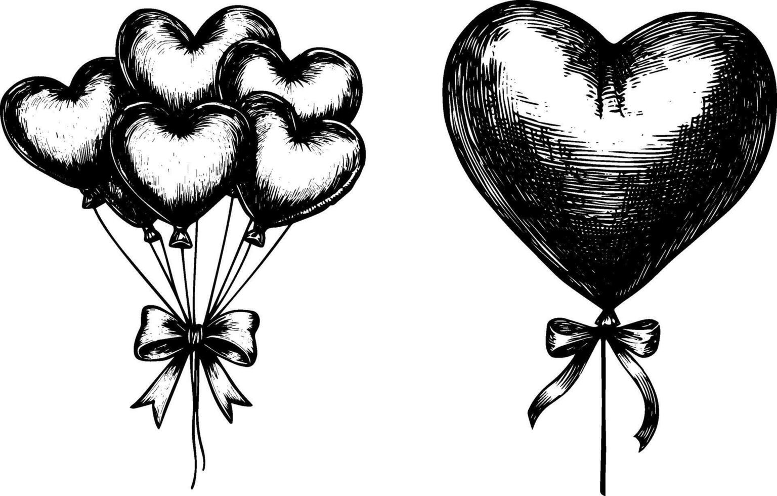 Set of hand drawn heart balloons. sketch illustration perfect for birthday, Valentines, or party decor. vector