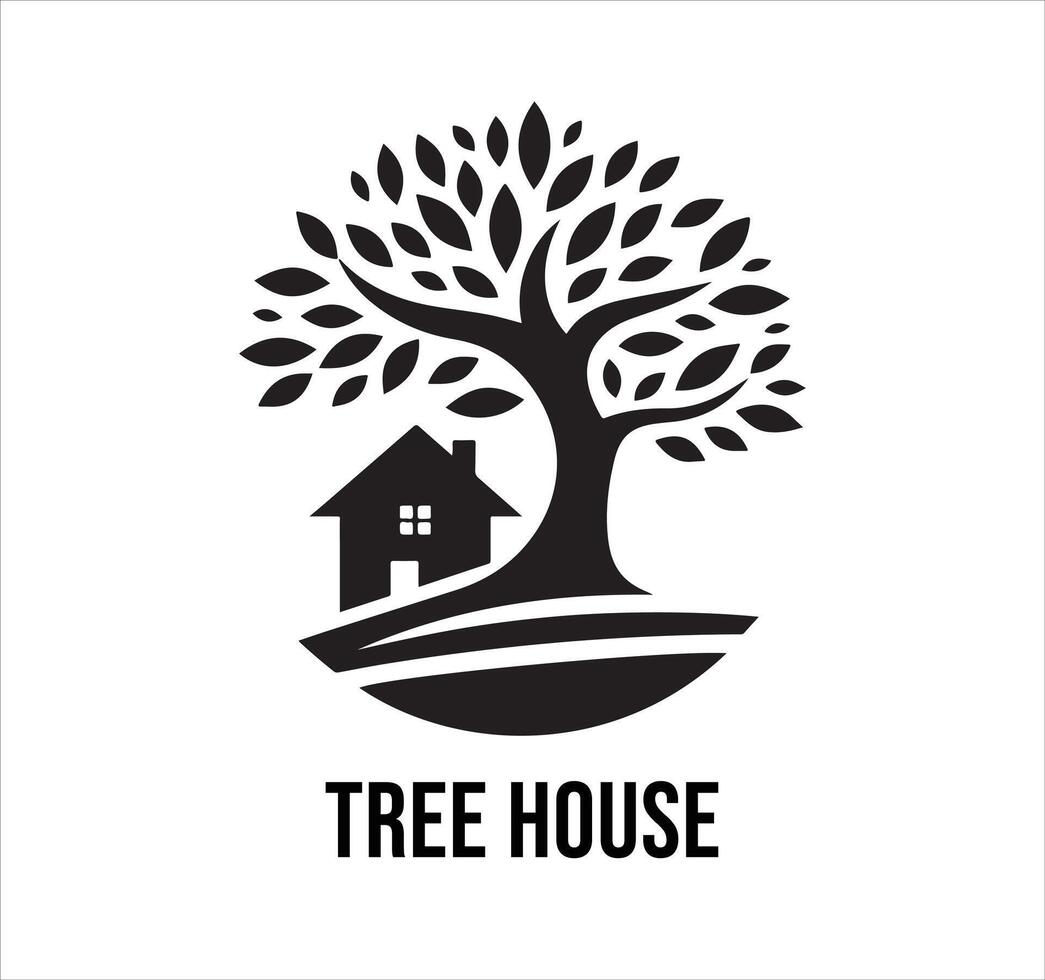 Black and white tree silhouette logo design vector