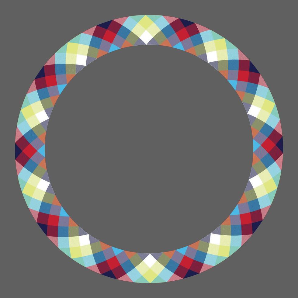 Circle borders and frames . Round border pattern geometric vintage frame design. Scottish tartan plaid fabric texture. Template for gift card, collage, scrapbook or photo album and portrait. vector