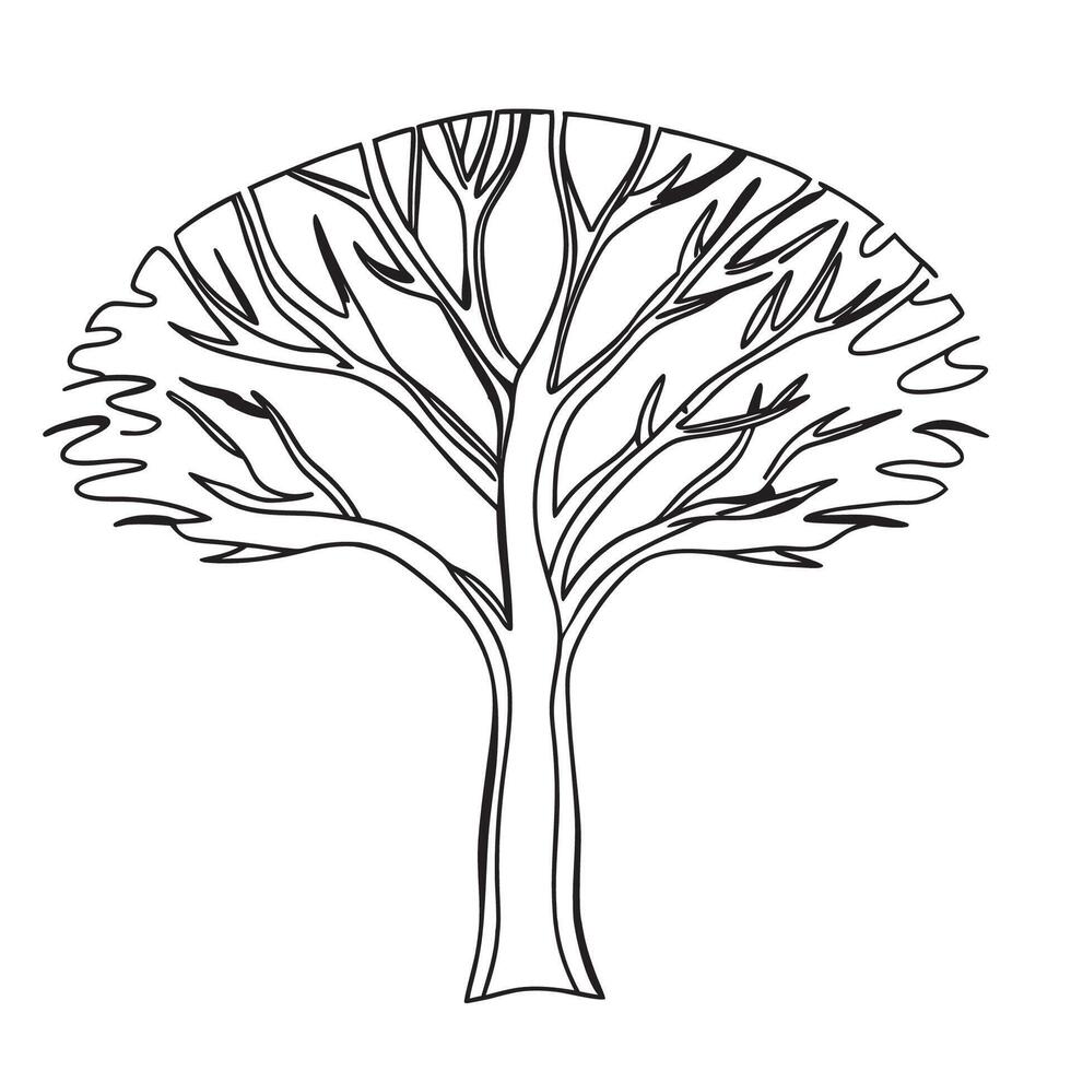 A tree with no leaves is drawn in black and white vector