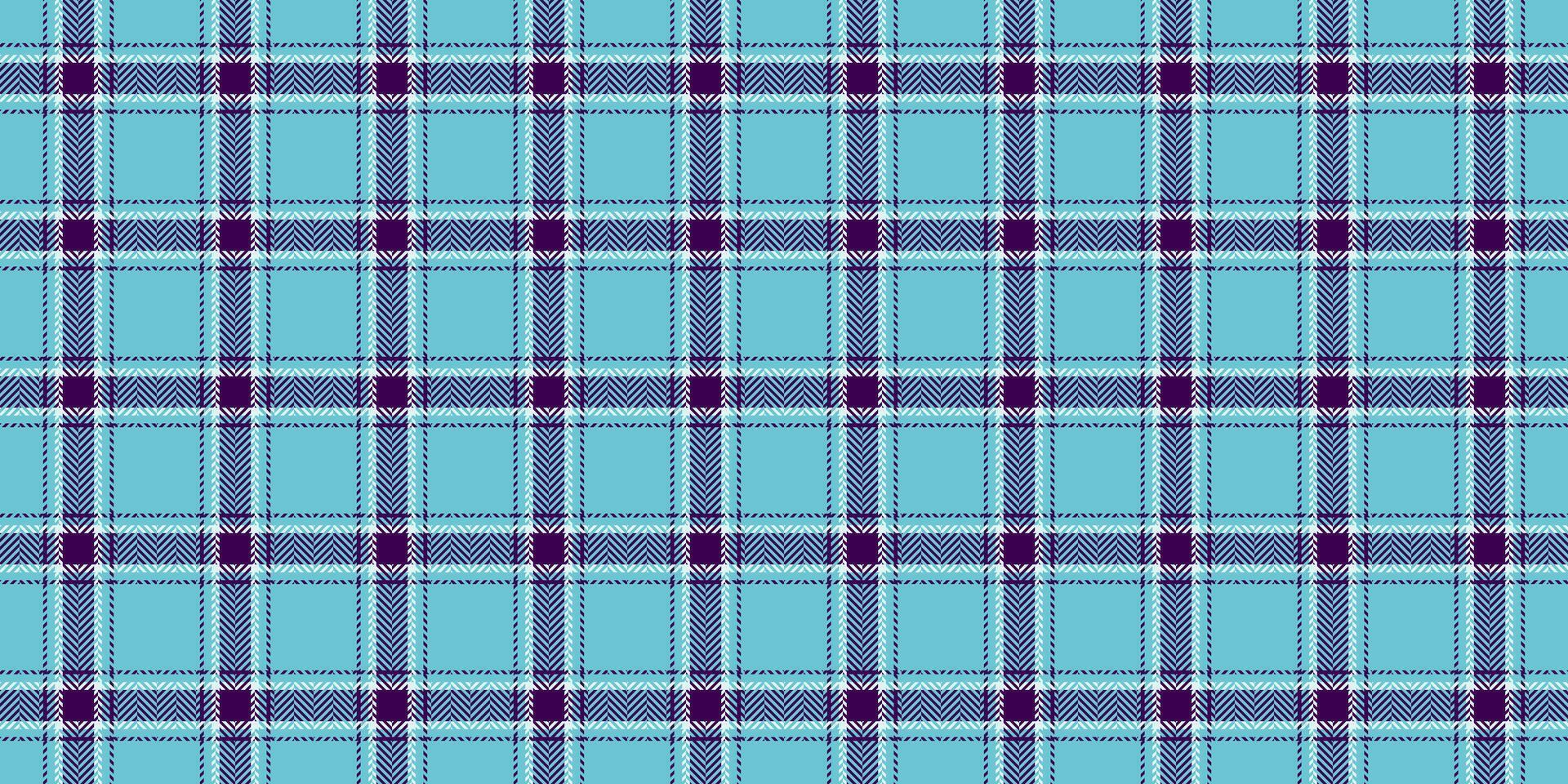 Fashion textile plaid pattern, scotland background seamless check. Lumberjack fabric tartan texture in cyan and purple colors. vector