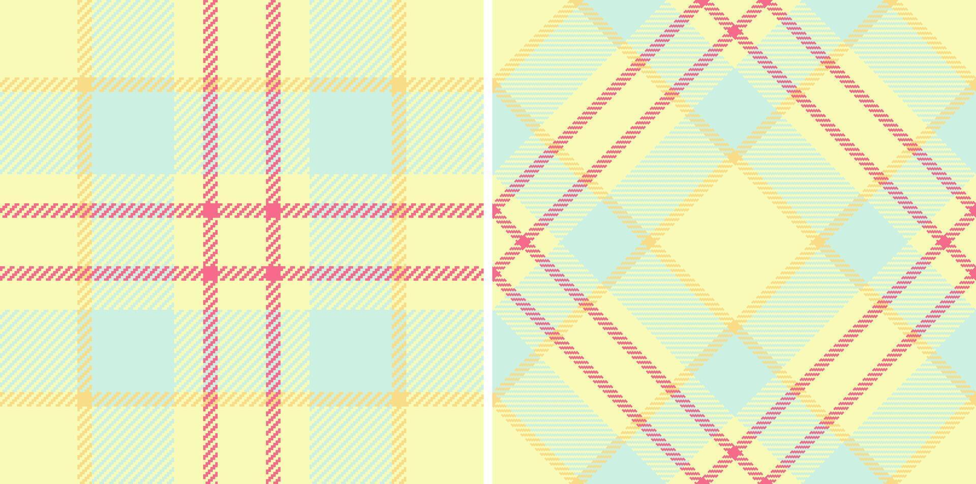 Check texture fabric of textile tartan background with a plaid pattern seamless. Set in happy colors. Style inspiration for women. vector