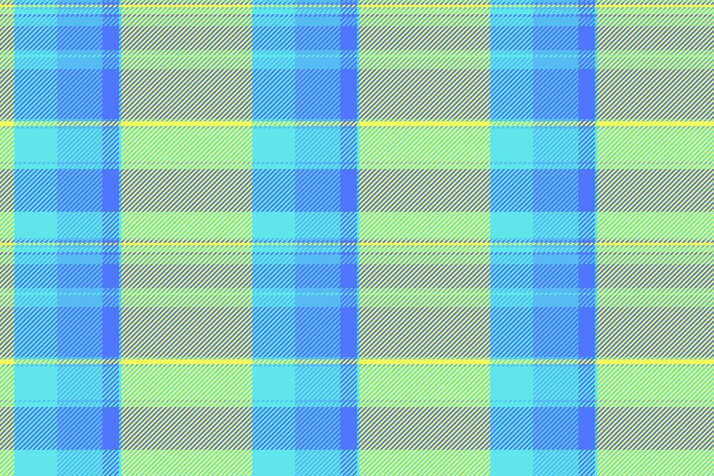 Fur plaid textile texture, layout background seamless. Ornament tartan check pattern fabric in cyan and lime colors. vector