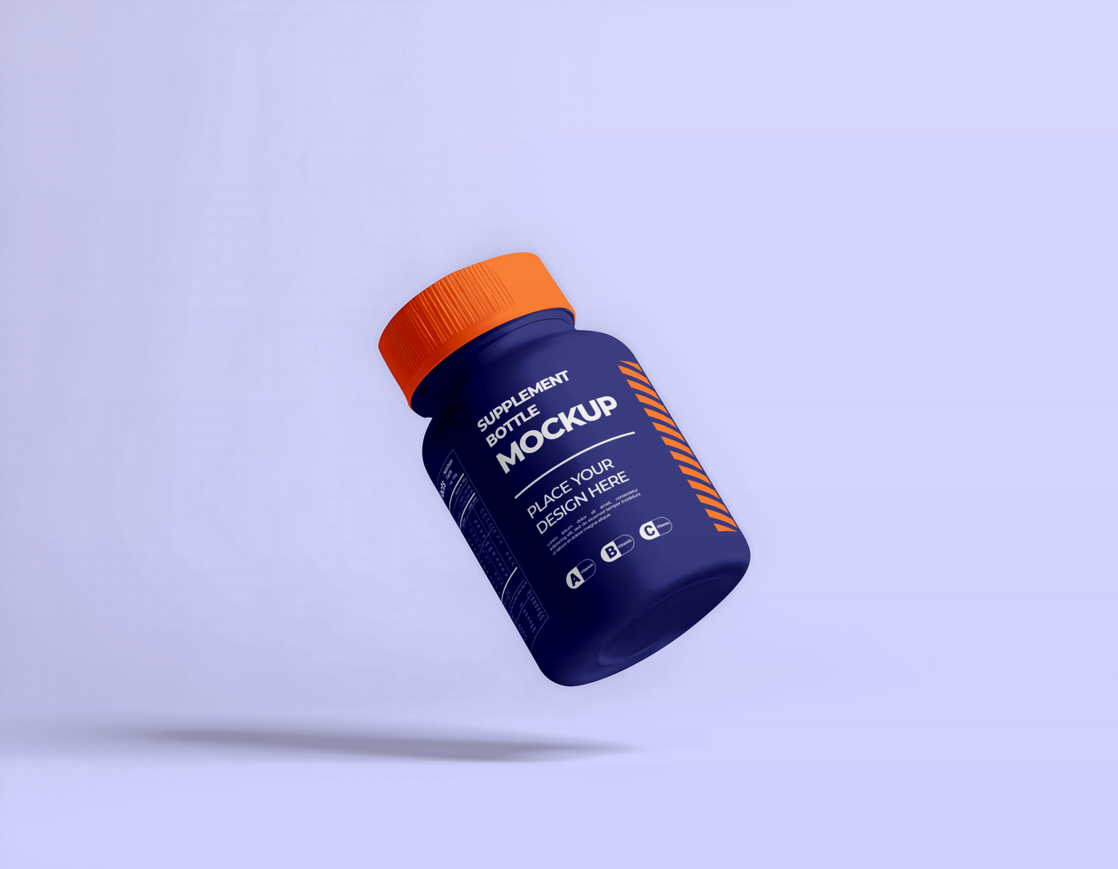 Floating Mockup Bottle of Supplement with purple background psd