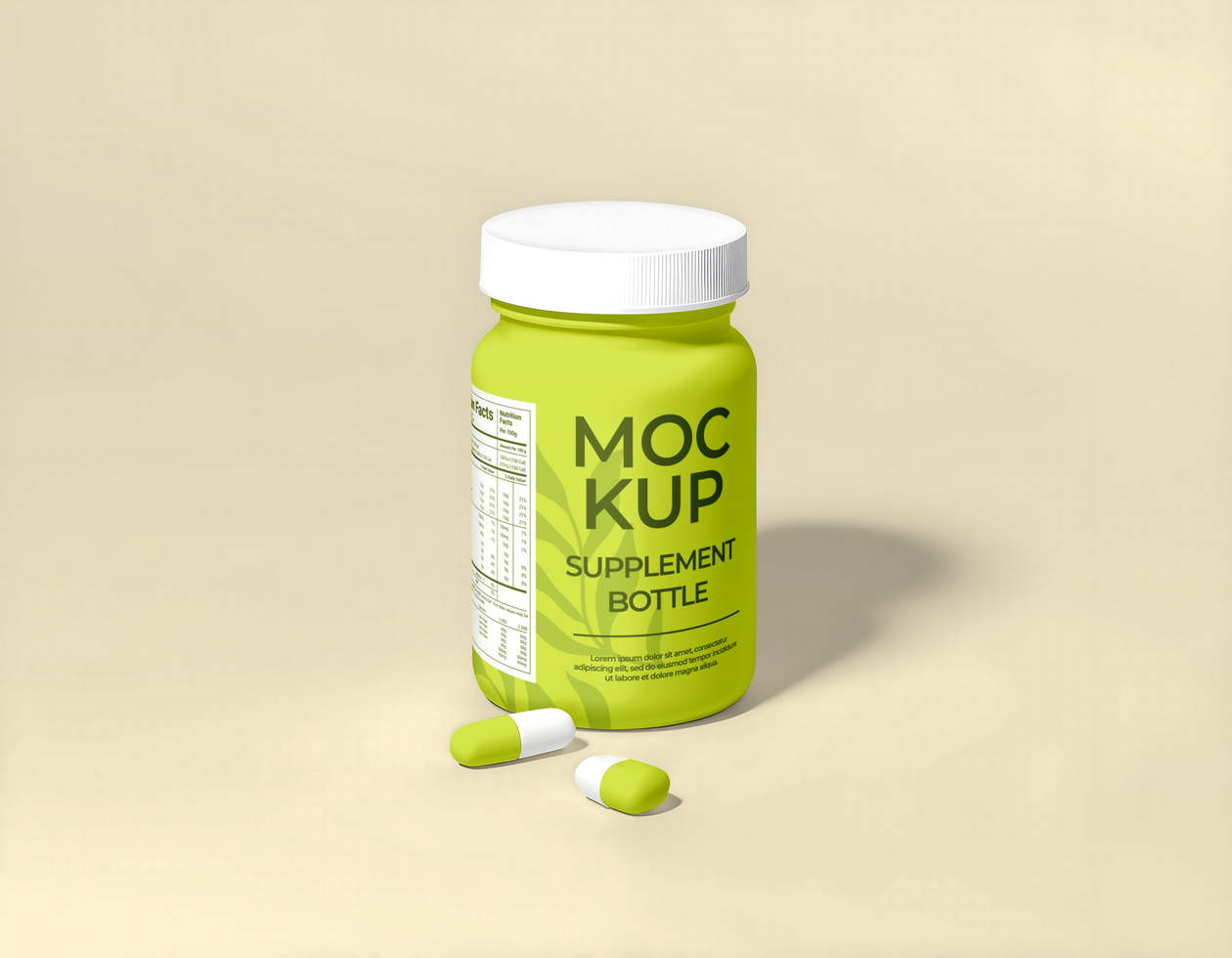 Supplement Medicine Mockup Bottle with simple background psd