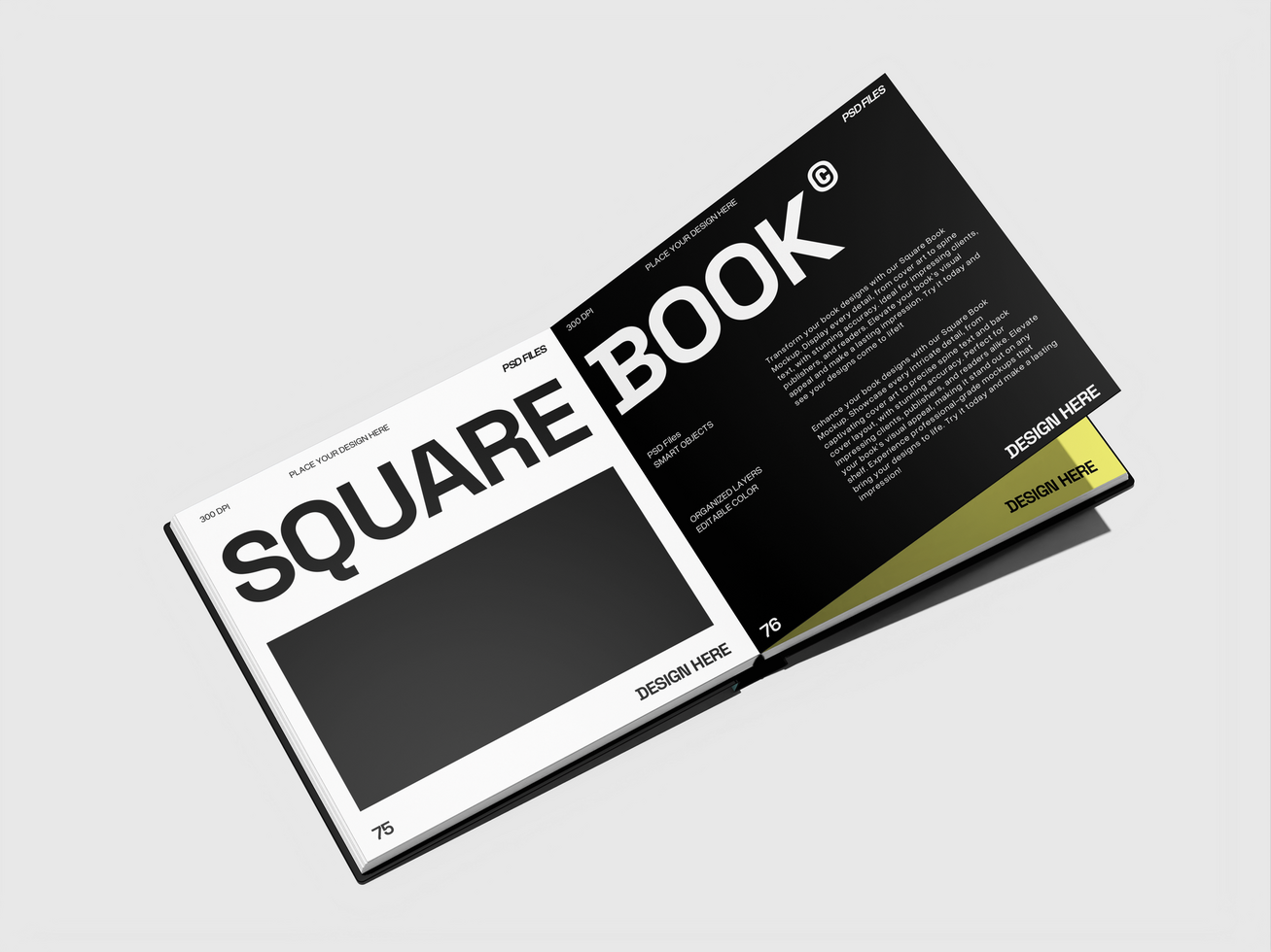 Square Book Mockup 3D Render psd