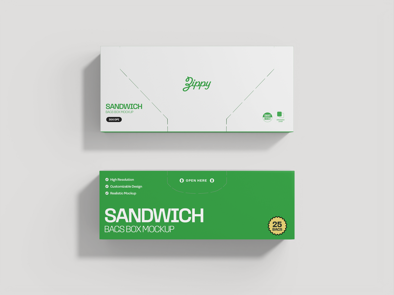 Sandwich Zipper Bags Box Mockup psd