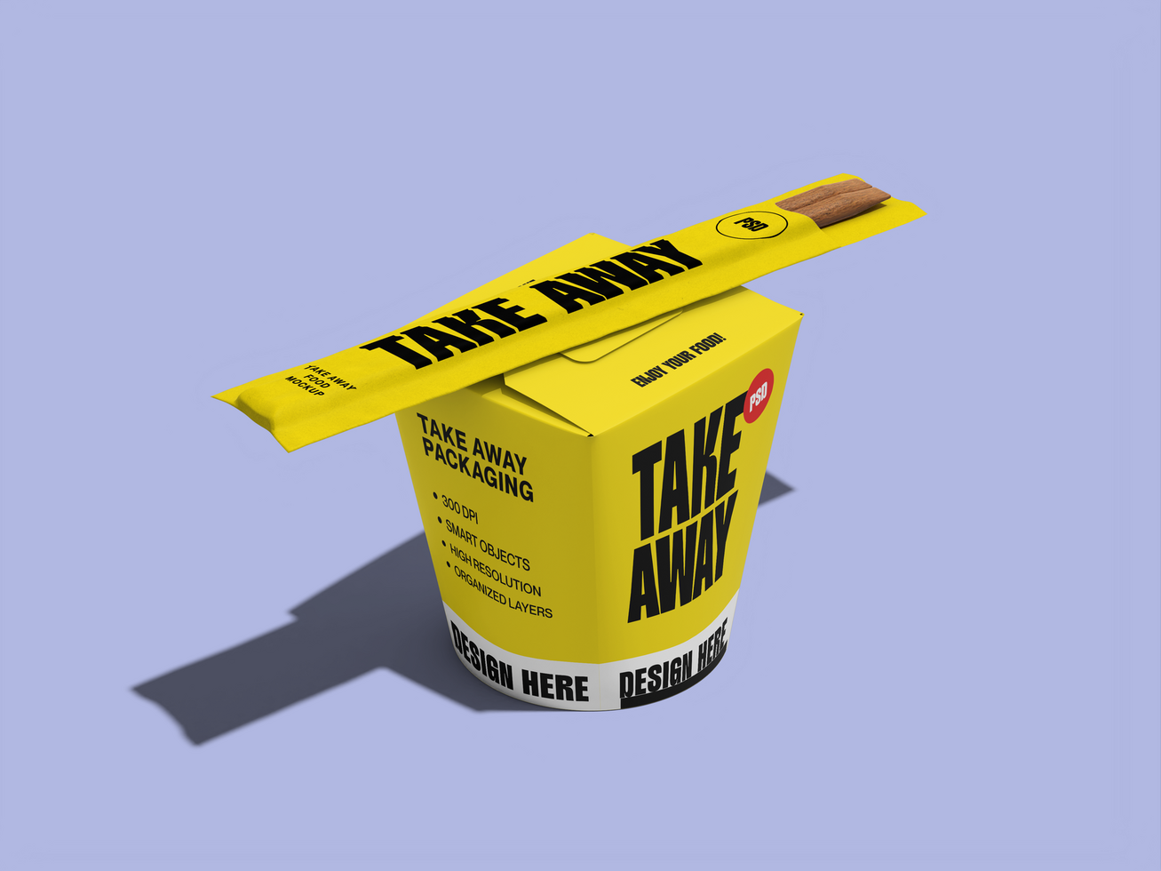 Takeaway Food Package With Chopsticks 3D Render Mockup psd