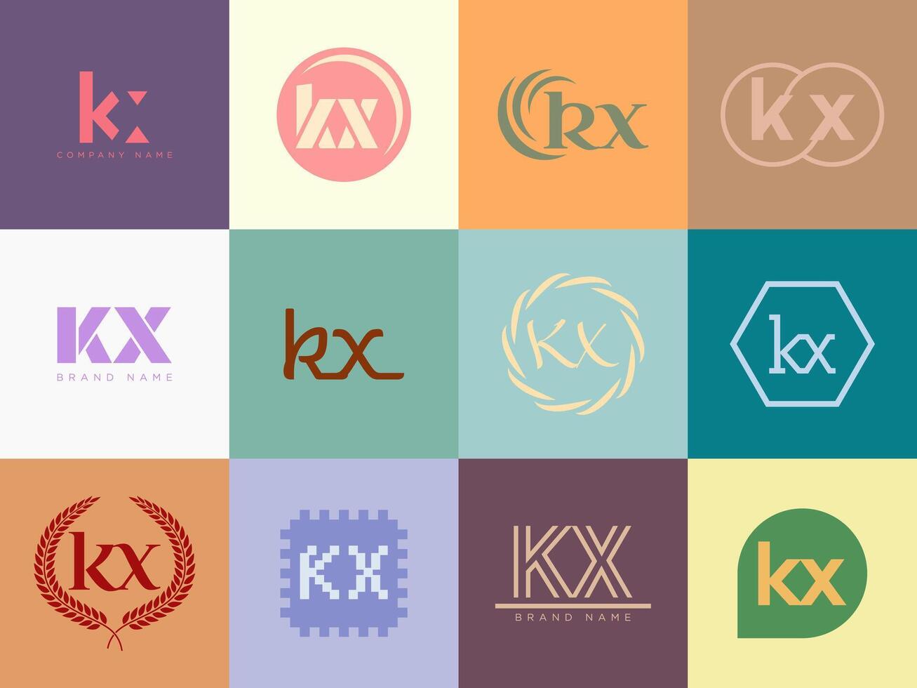 KX logo company template. Letter k and x logotype. Set different classic serif lettering and modern bold text with design elements. Initial font typography. vector