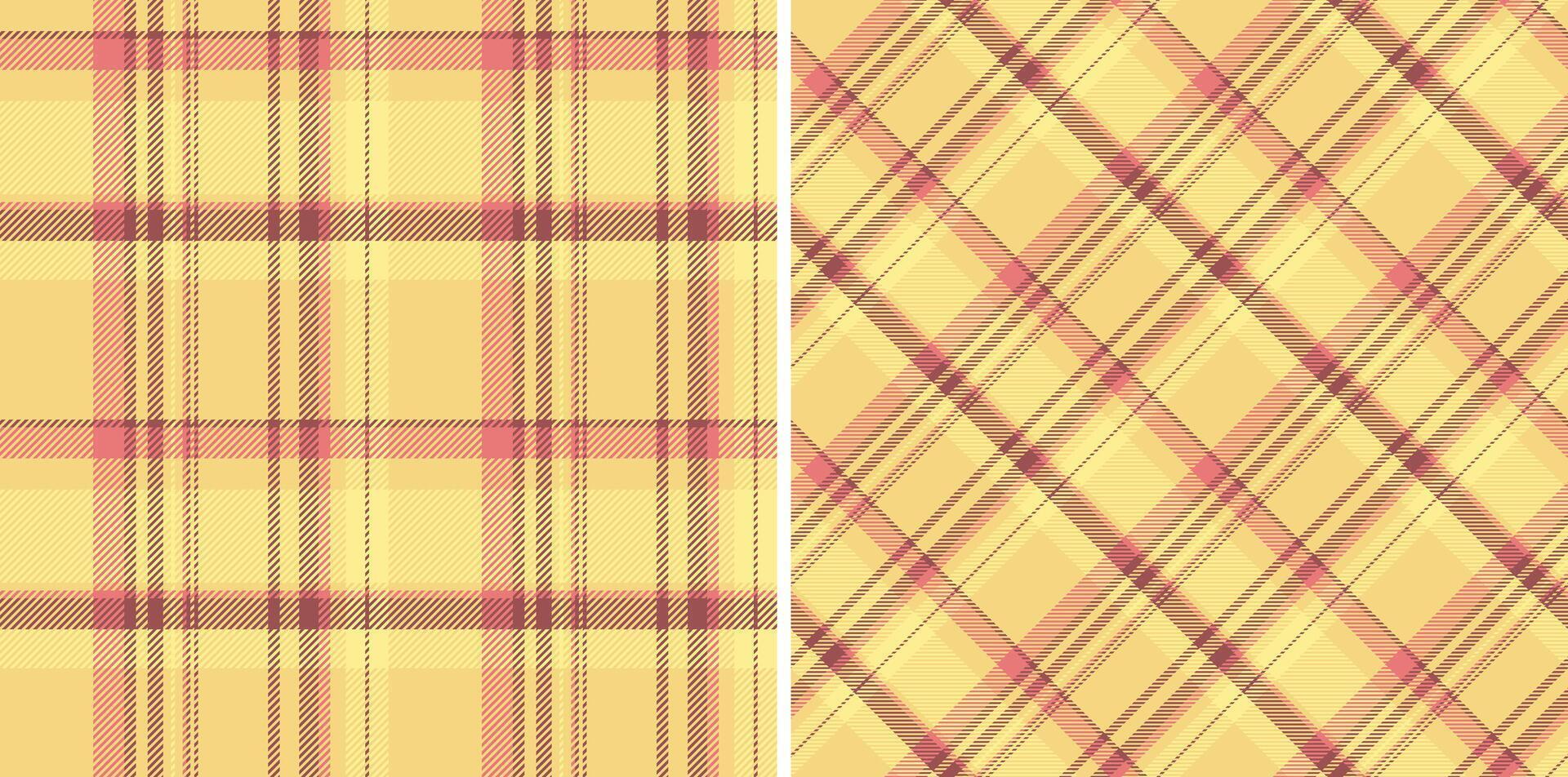 Seamless plaid check of pattern tartan with a background textile texture fabric. Set in food colors. Messy stripe art. vector