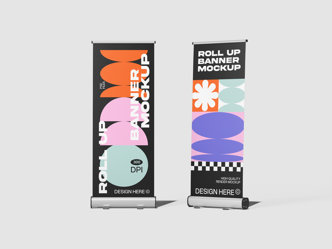 Roll Up Banner Stand Mockup 3D Render psd
