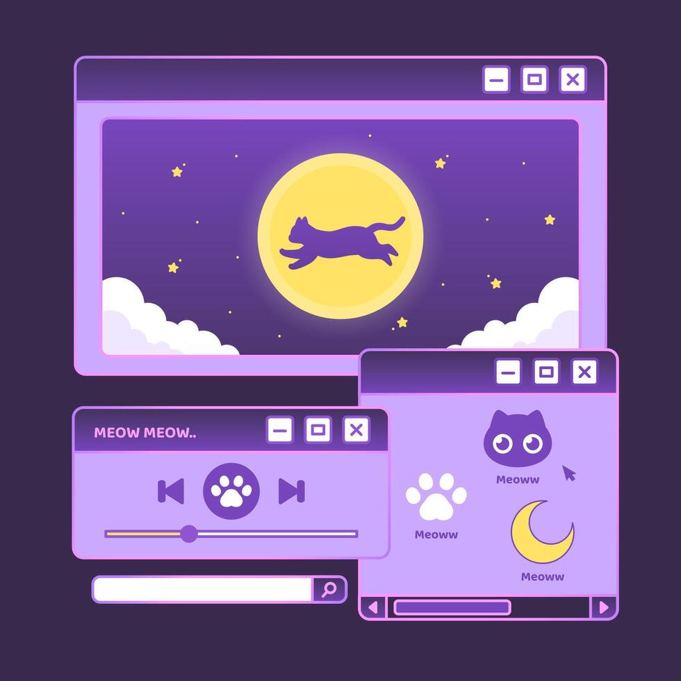 cute set of night cat interface template design vector