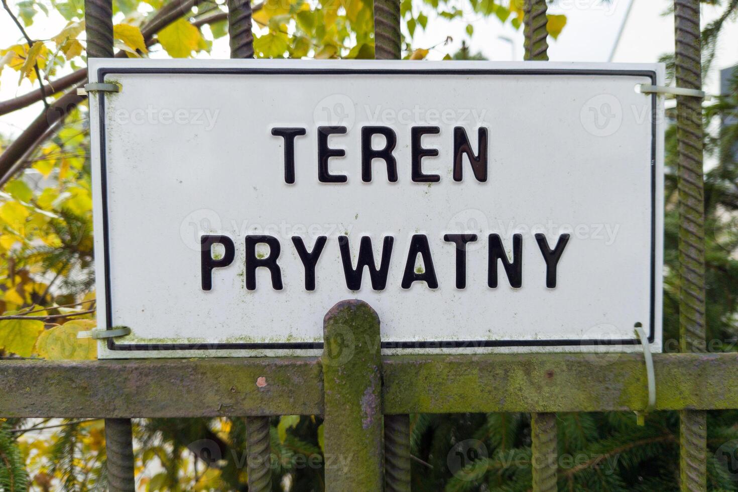 Private Property Polish Sign on Fence TEREN PRYWATNY photo