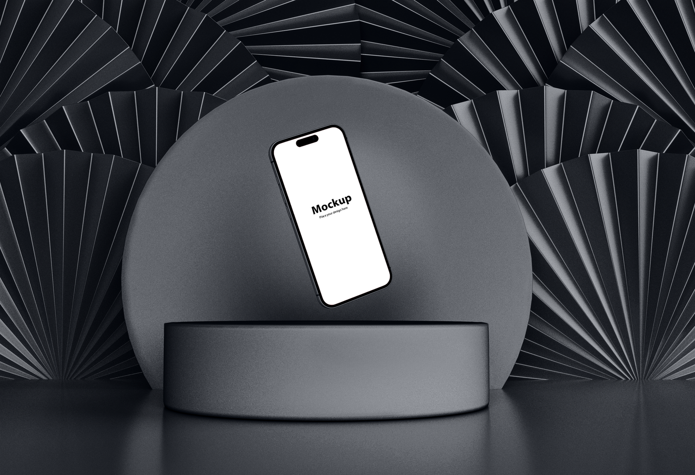 an smartphone sitting with podium a fan in the background psd