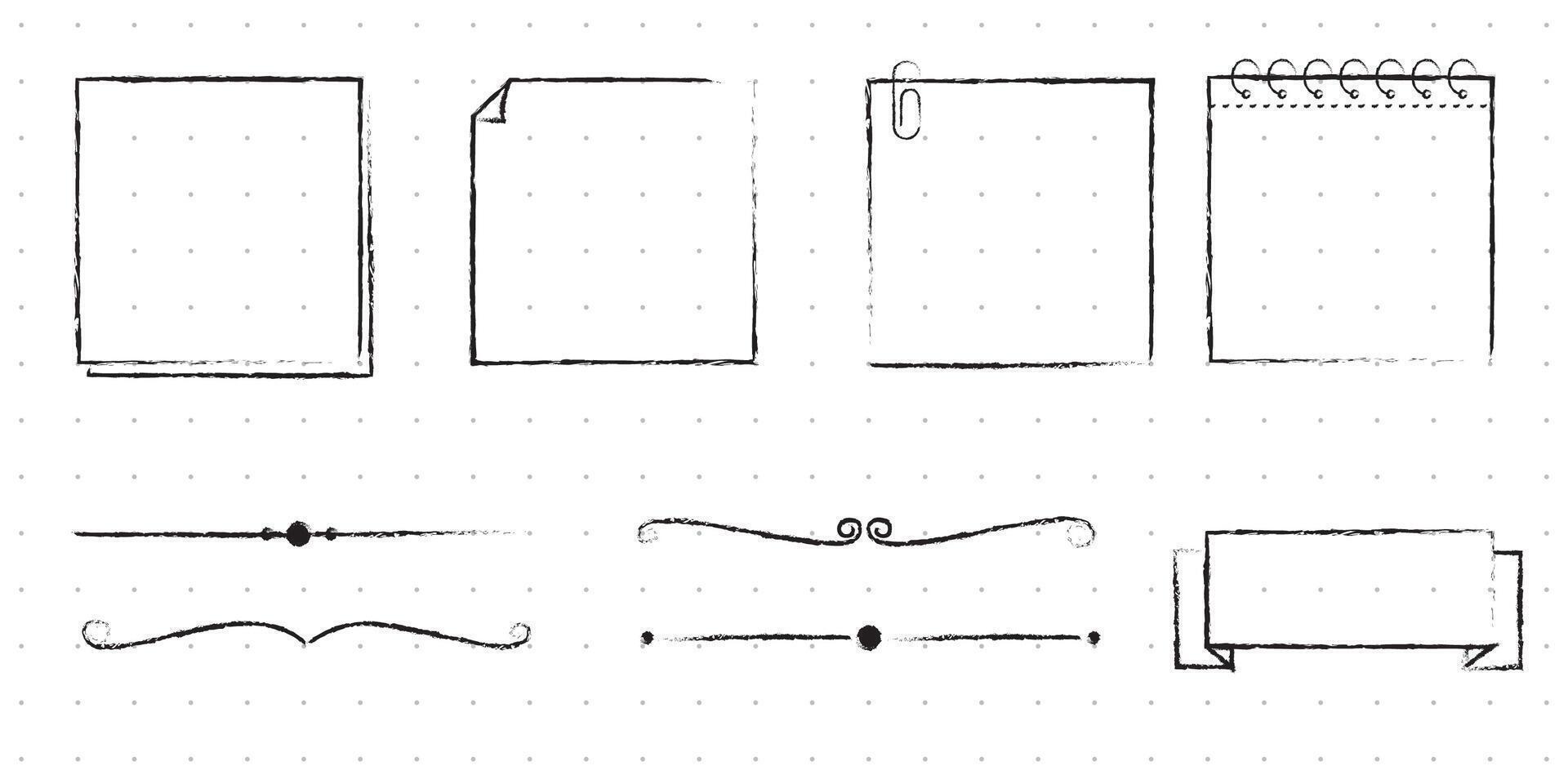 Set of Cute Hand drawn Doodle Banners and Ribbons isolated on white background for your Design. Bullet journal Ideas. Girly Stuff. Sticky Notes. vector