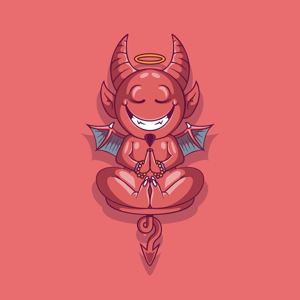 Meditating devil character. vector