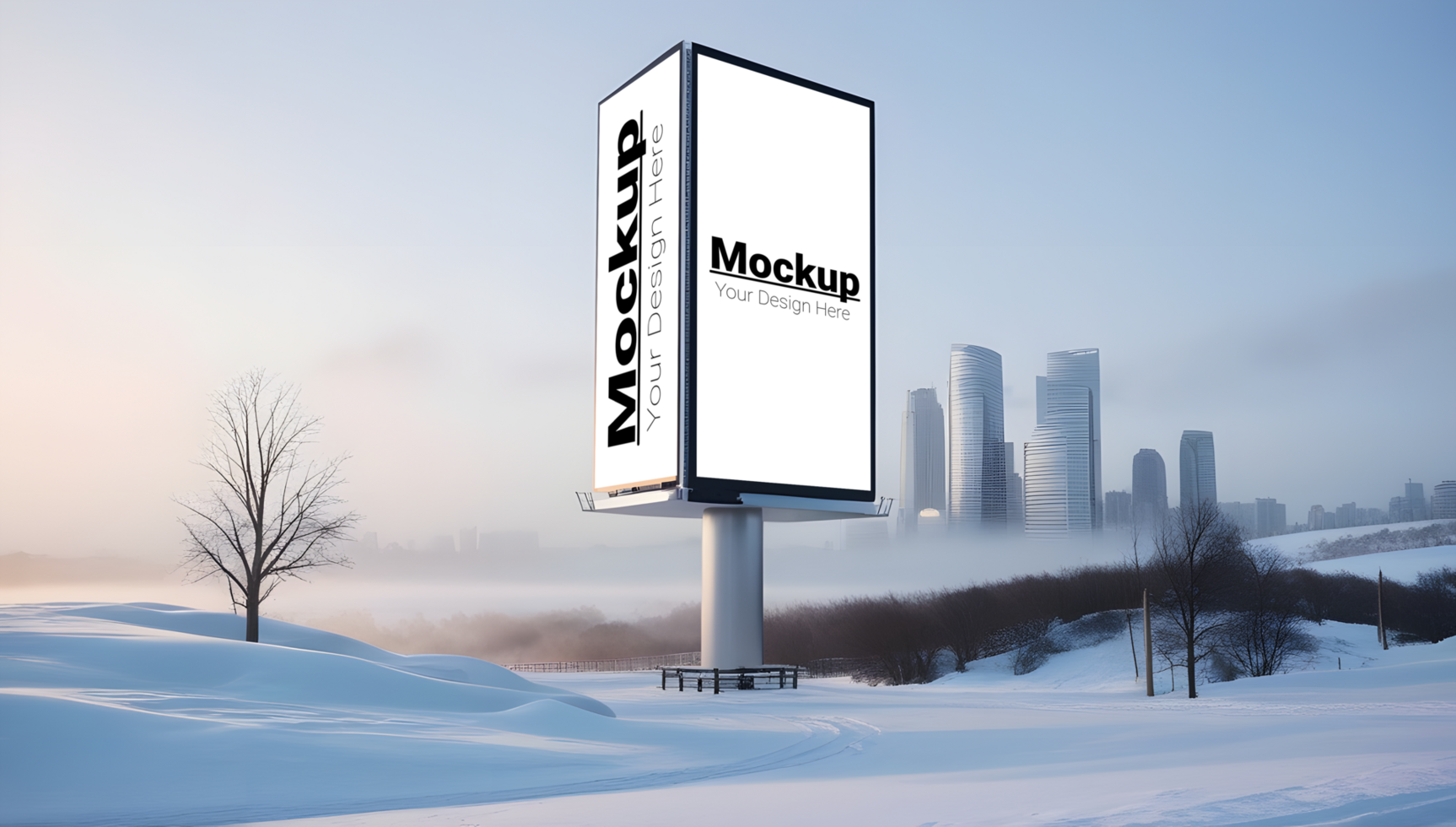 Winter-Themed Billboard Mockup with Snowy City View psd