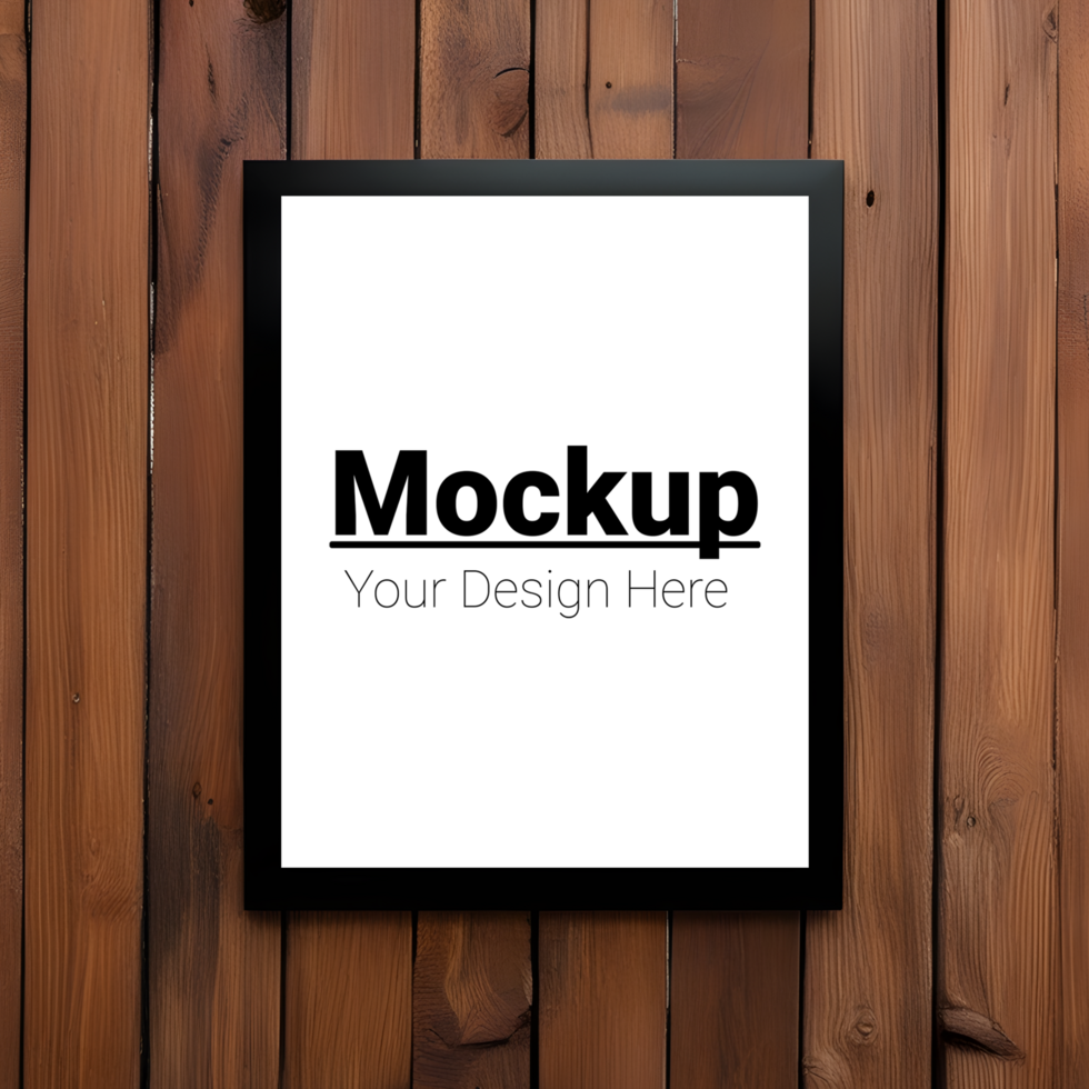Black Frame Mockup on Rustic Wooden Background psd