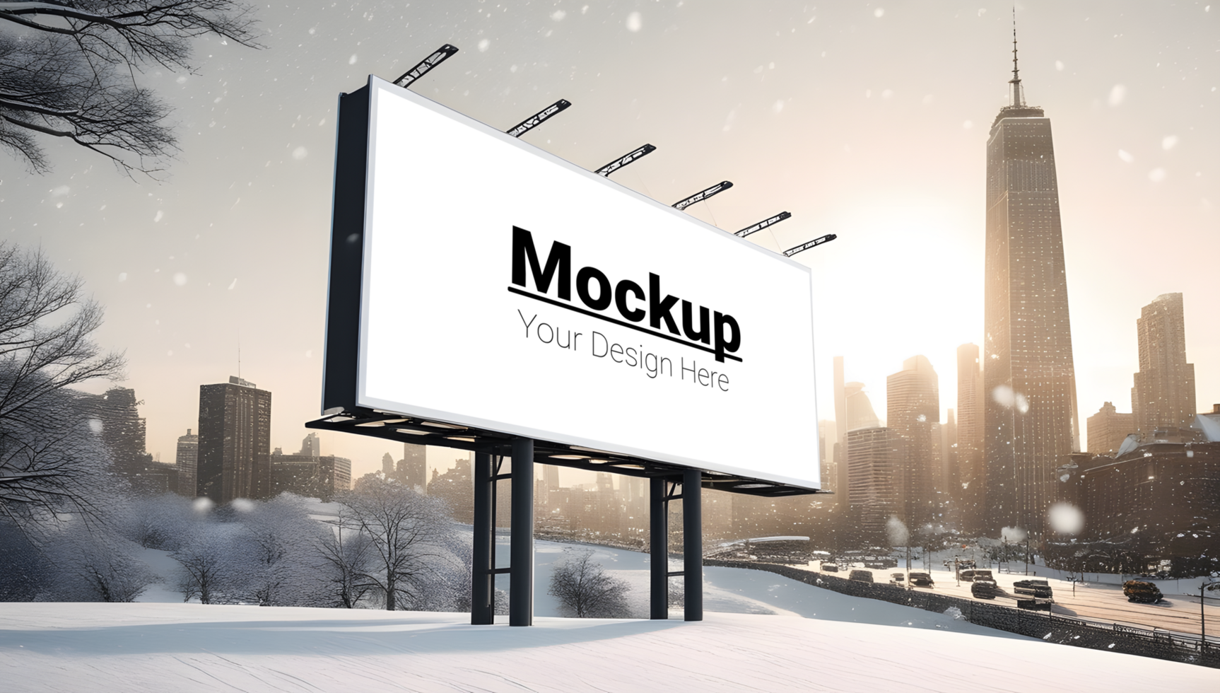 Urban Billboard Display in Snowy Winter City psd