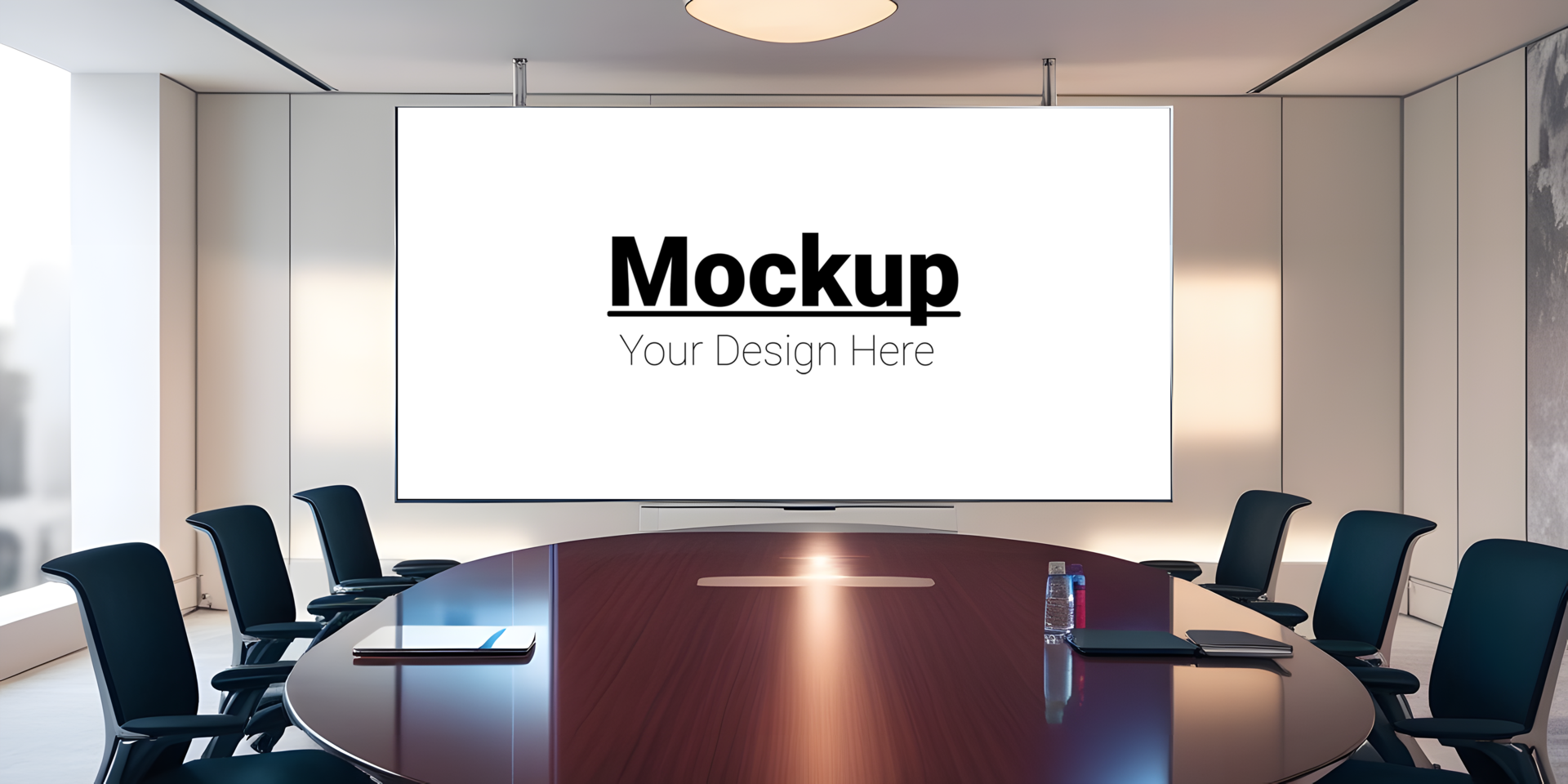 High-Tech Office Conference Room Mockup with Digital Display psd