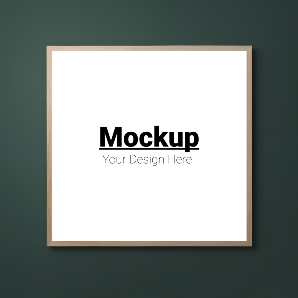 Square gold frame mockup on deep dark green background psd