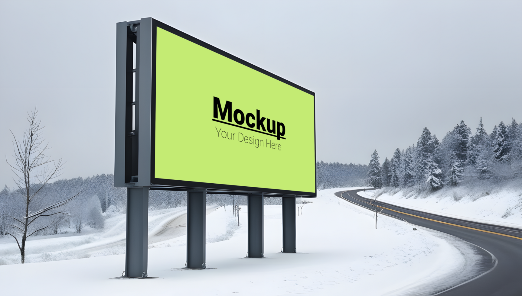 Roadside Billboard in Winter Scene with Snowy Background psd