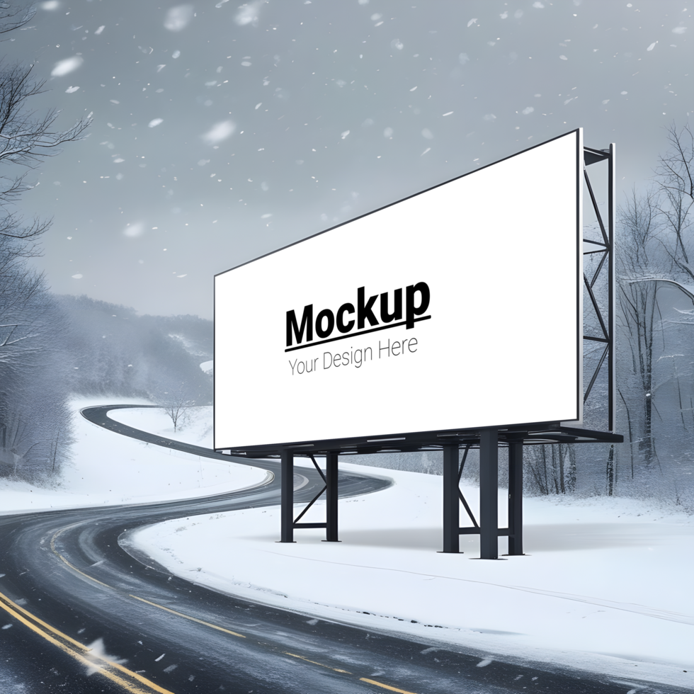 Winter Billboard Mockup on Snowy Roadside for Outdoor Ads psd
