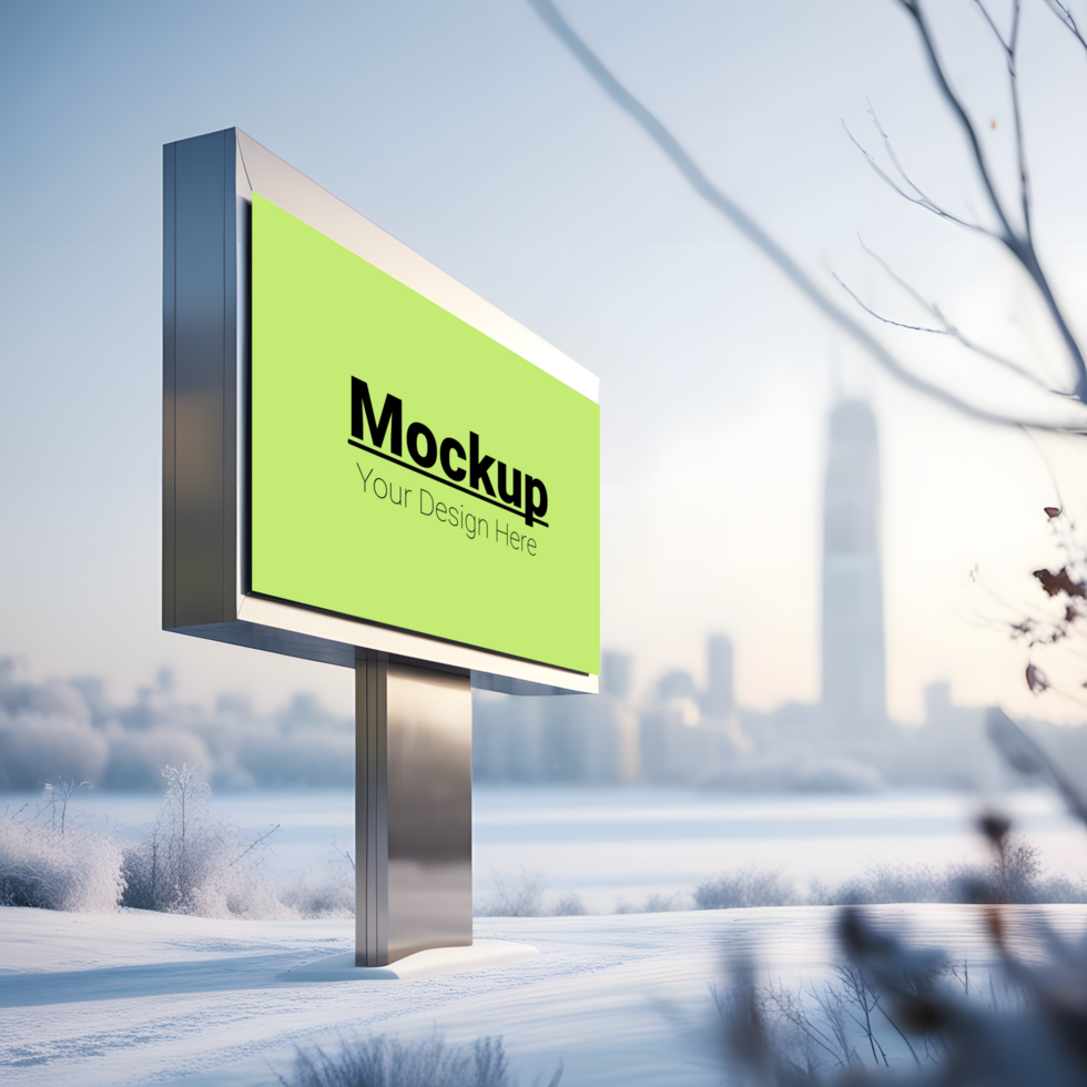 Billboard Mockup on Snowy Winter Day with Cityscape psd