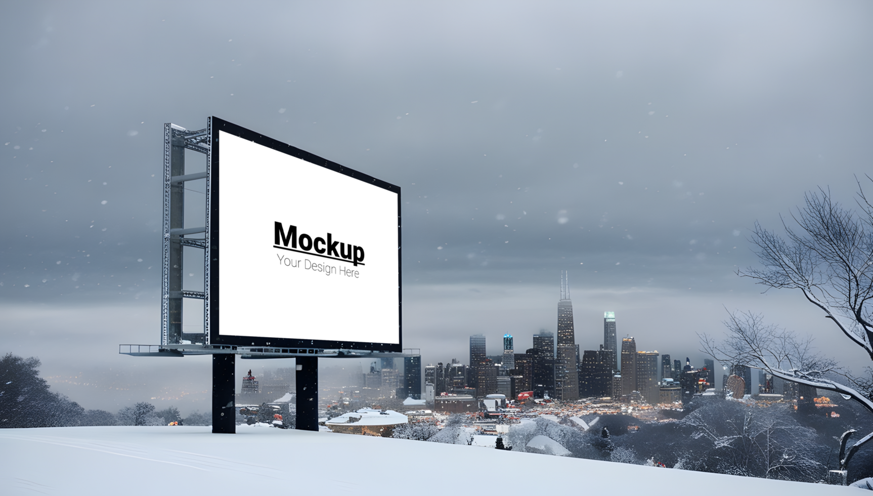 Billboard Mockup in Winter with Snowy City Background psd
