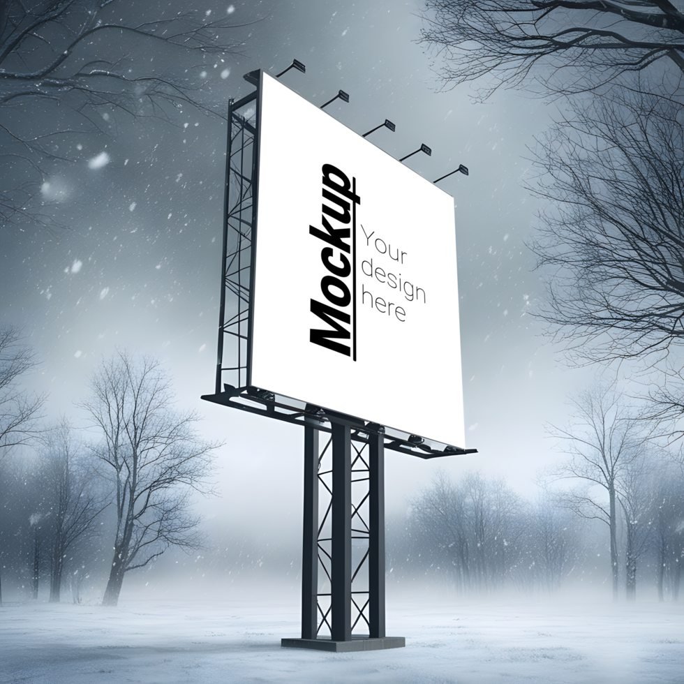 Billboard Display Layout in Serene Snow-Covered Setting psd