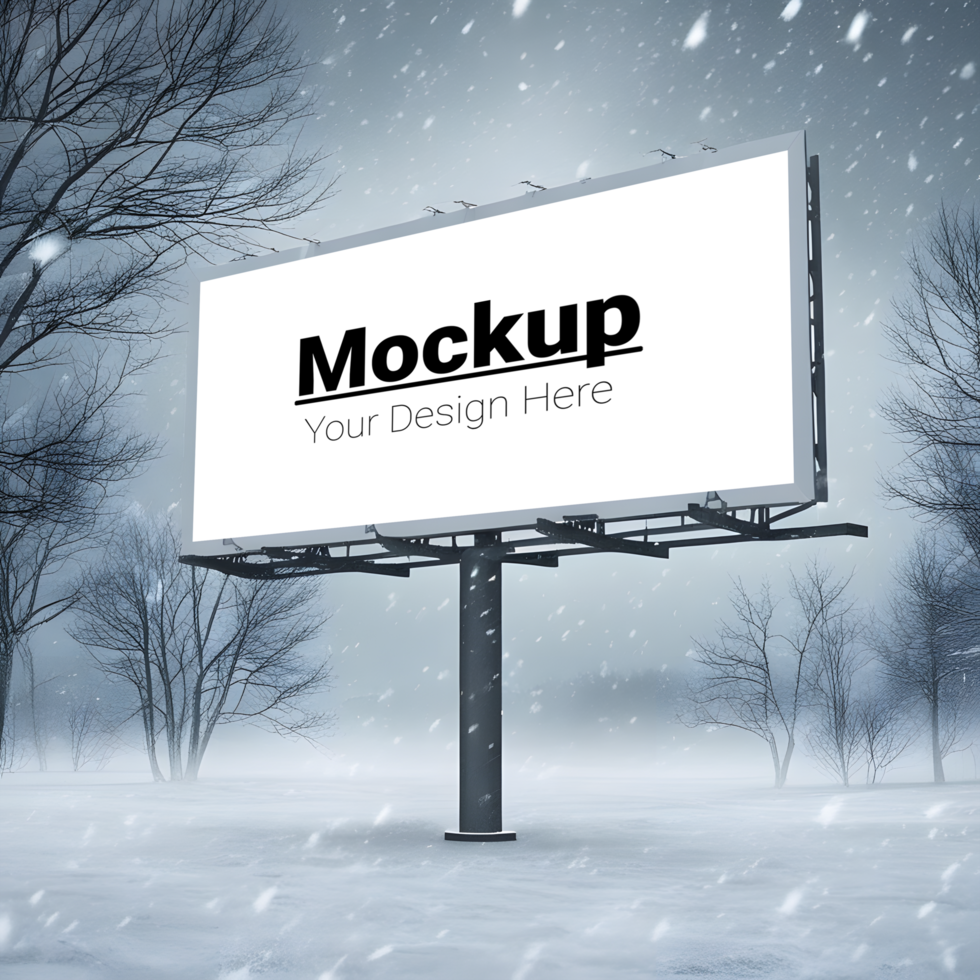 Rustic Billboard Layout with Snowy Field Backdrop psd