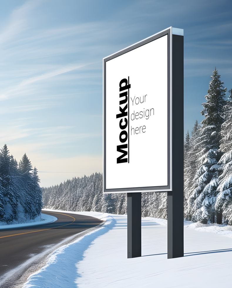 Winter Roadside Billboard Mockup with Snowy Landscape psd