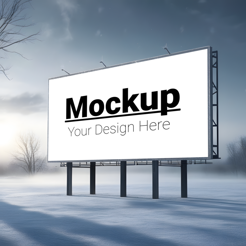 Billboard Layout on Snowy Terrain in Winter Setting psd