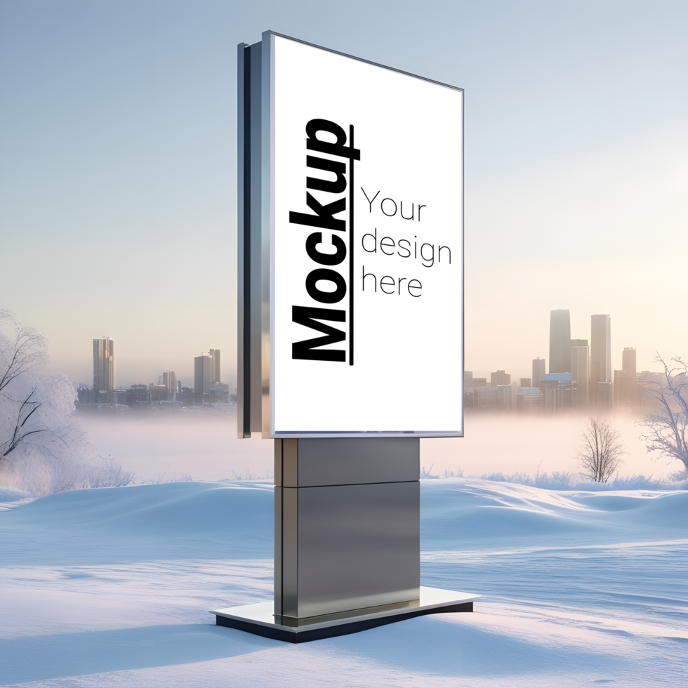 Winter Billboard Mockup with Snowy Cityscape Background psd