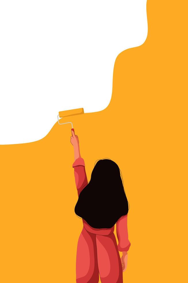 Girl Paint Wall in Yellow vector