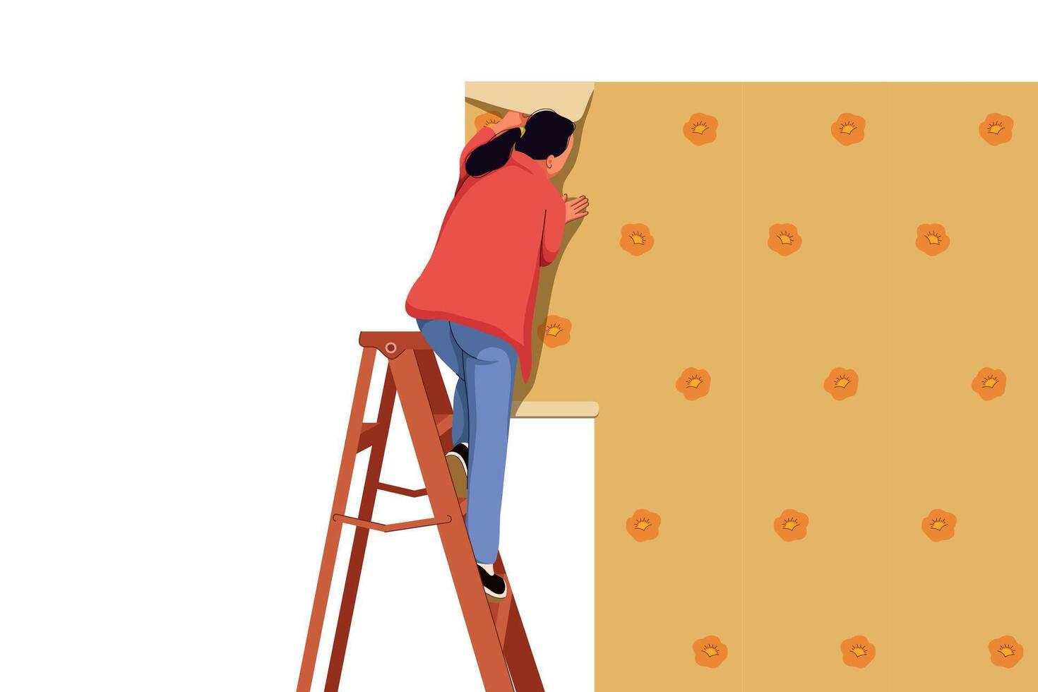 Girl Applying Wallpaper vector