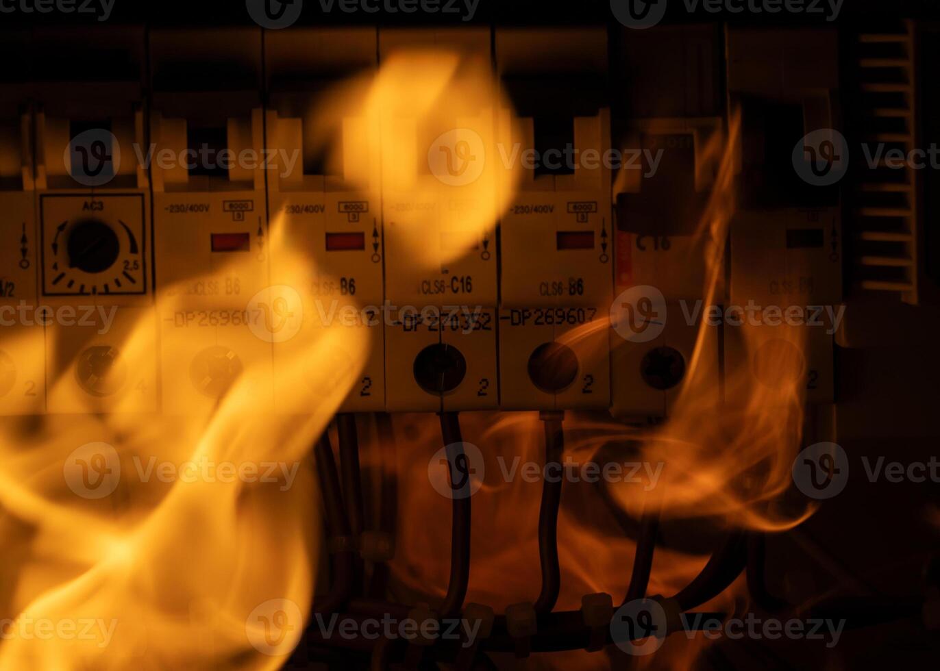 Flames on Electrical Circuit Breakers photo
