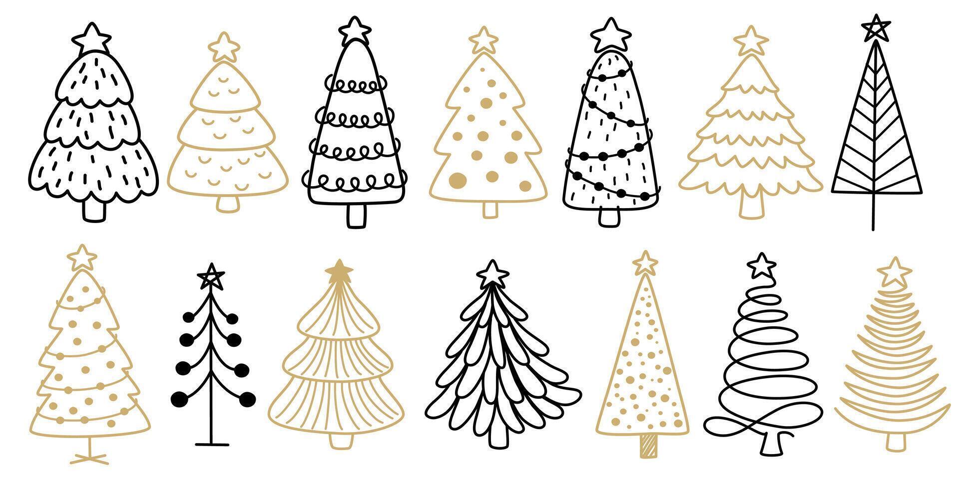 Christmas tree line art. Abstract linear New Year illustration. Abstract doodle drawing woods. Hand draw illustration isolated vector