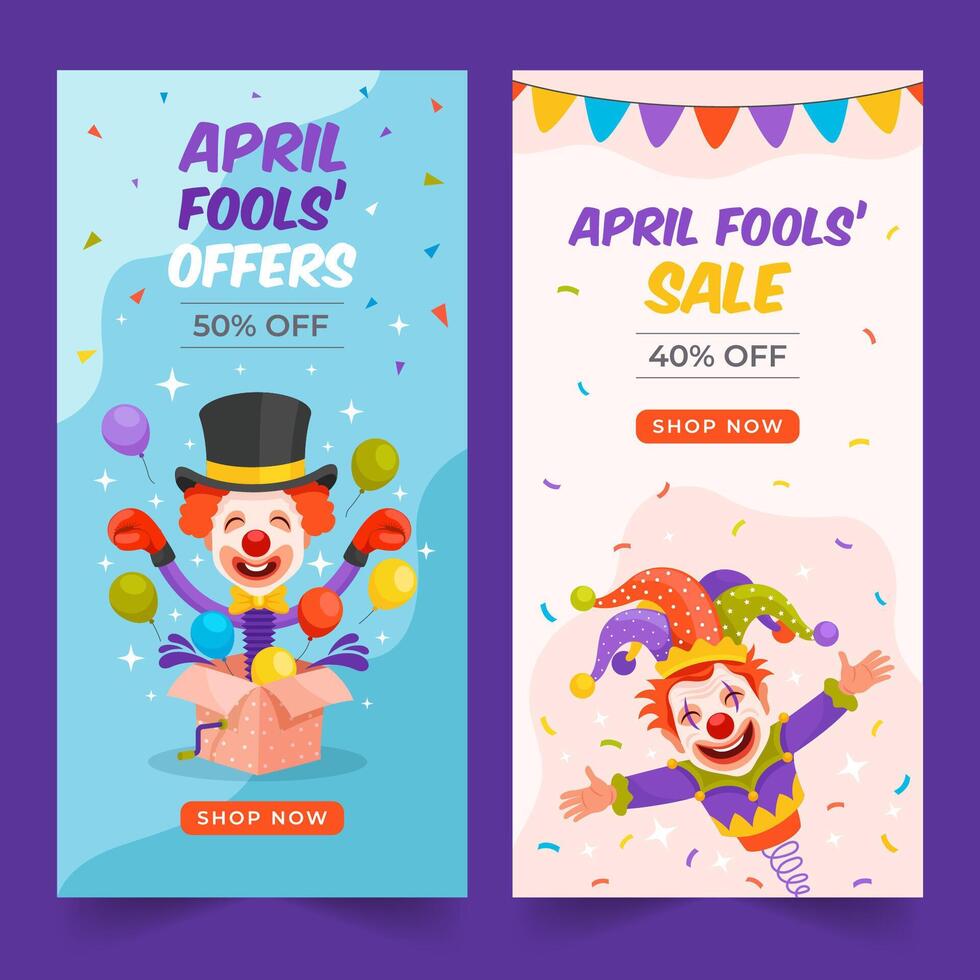 April Fools' Day Sale Banners with Clowns vector