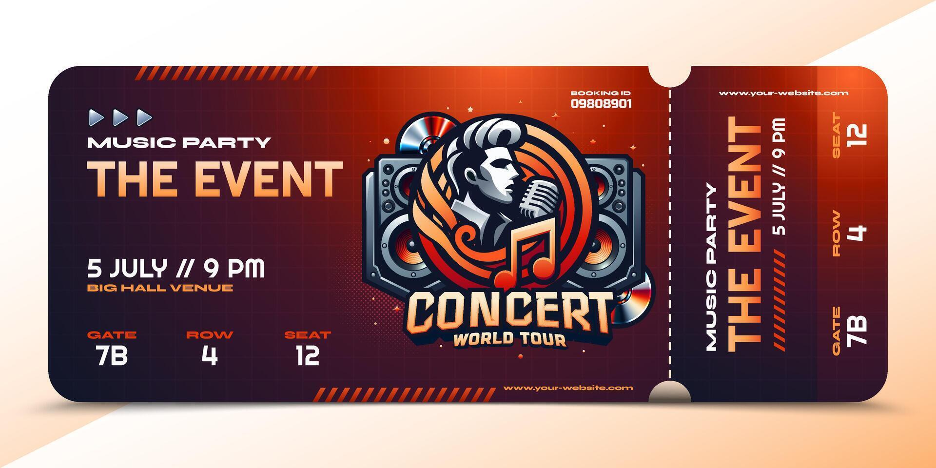 Concert Ticket Design with Music Theme vector