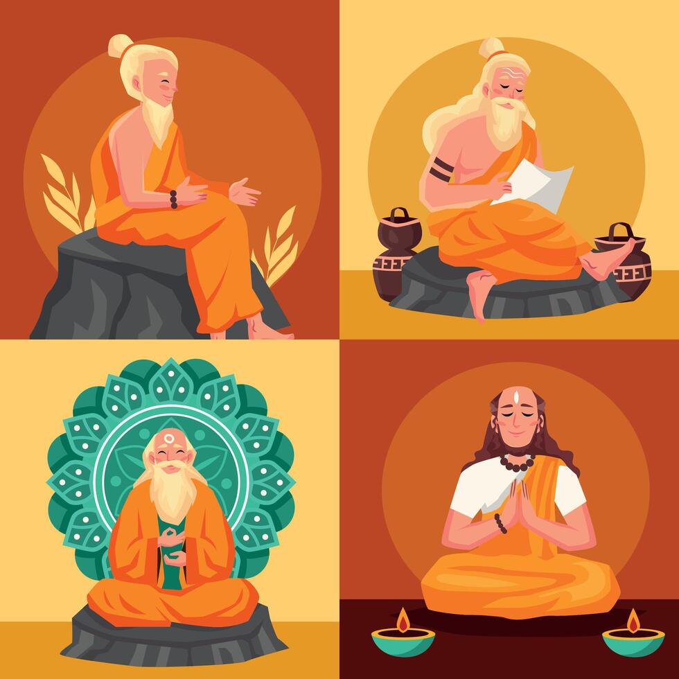 Wise Men in Meditation and Teaching Poses vector
