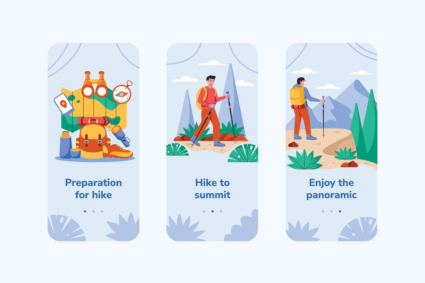 Three Stages of a Hiking Journey Illustration vector