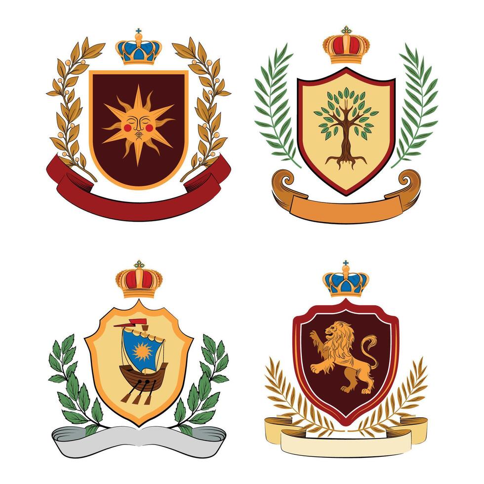 Heraldic Shields with Various Symbols vector