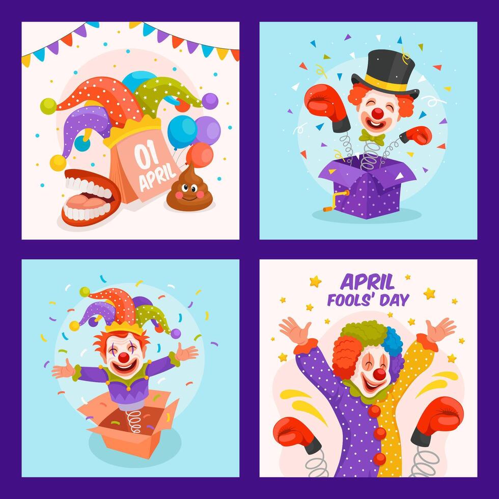 April Fools' Day Clown Illustrations Collage vector