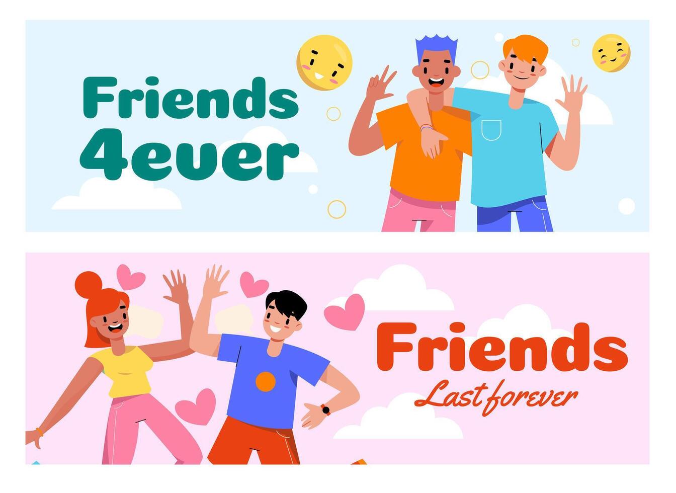 Cartoon Friends Banners with Cheerful Text vector