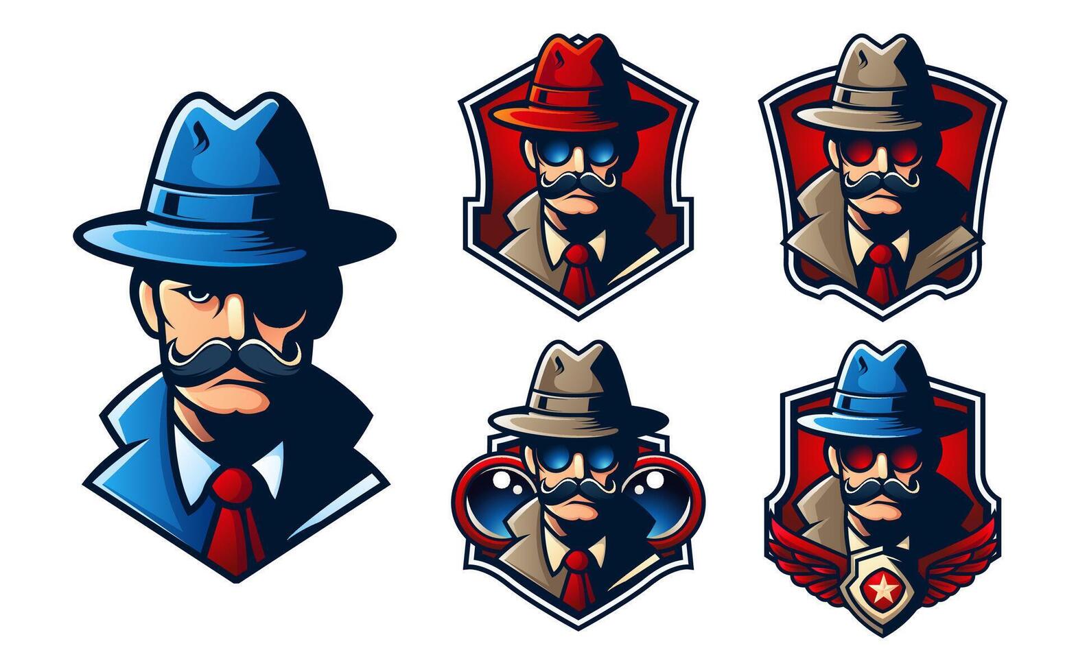 Cartoon Detective Logo Set with Various Designs vector
