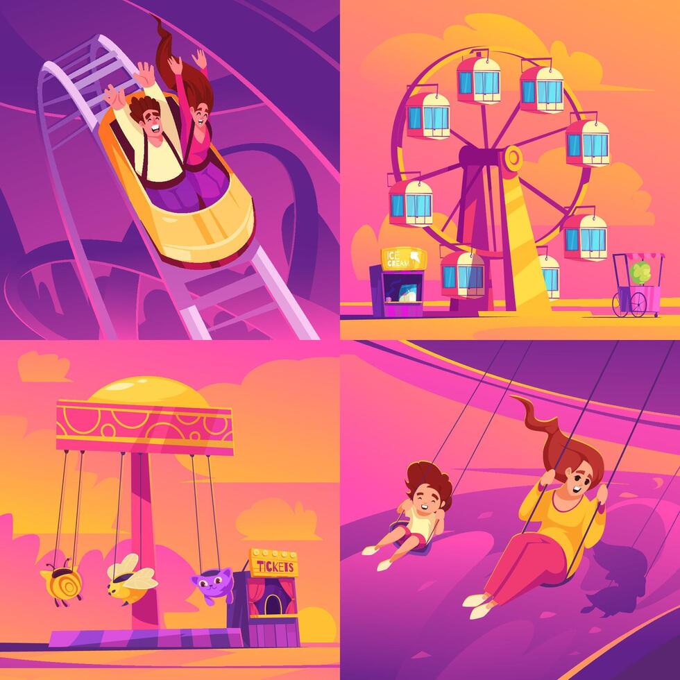 Vibrant Amusement Park Rides Illustration vector