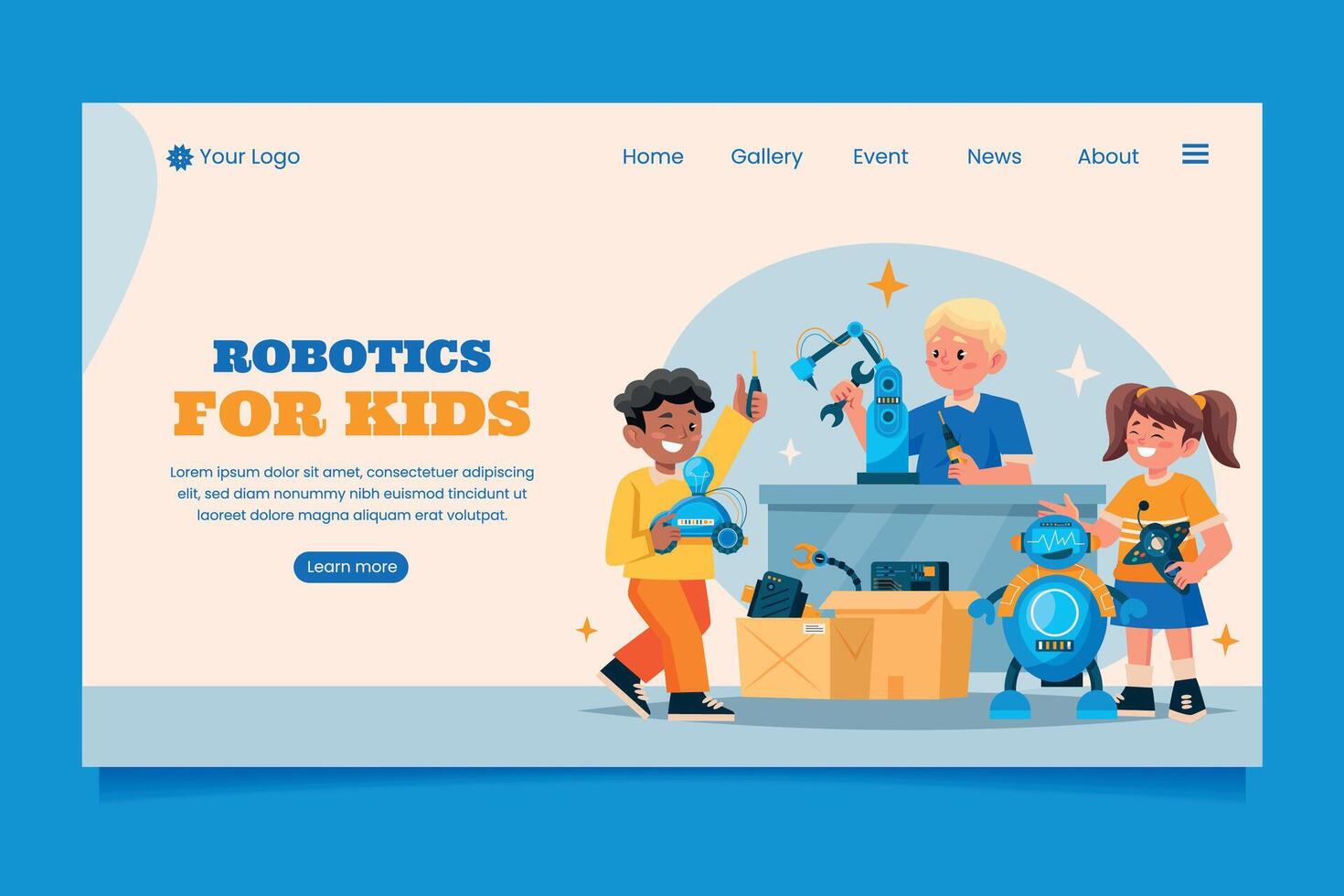 Robotics Workshop Webpage Design for Kids vector