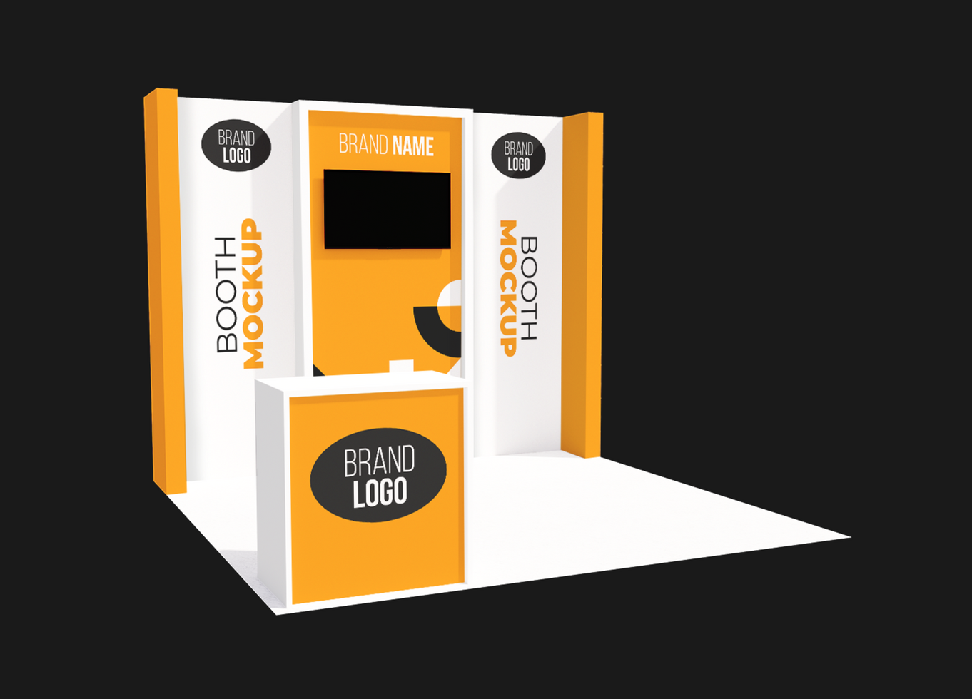 3D Booth Stand Event Exhibition Yellow Left View Mockup Template psd